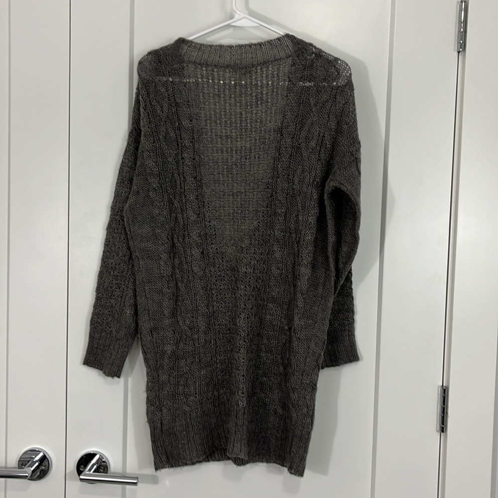 Joie XS Gray Lightweight Long Sleeve Open Weave Knit V-Neck Oversize Sweater - Picture 7 of 9